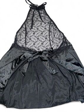 Black Lace Halter Babydoll with Satin Bow